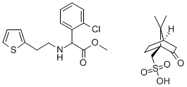 BENZENEACETIC ACID, 2-CHLORO-A-[[2-(2-THIENYL)ETHYL]AMINO]-, METHYL ESTER, (+)-, (1S)-7,7-DIMETHYL-2-OXOBICYCLO[2.2.1]HEPTANE-1-METHANESULFONATE Struktur