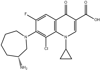 (R)-7-(3-Aminohexahydro-1H-azepin-1-yl)-8-chloro-1-cyclopropyl-6-fluoro-1,4-dihydro-4-oxo-3-quinolinecarboxylic acid Struktur