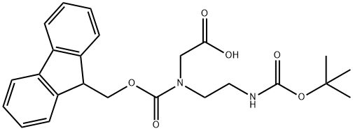 N-(9H-フルオレン-9-イルメトキシカルボニル)-N-[2-(tert-ブトキシカルボニルアミノ)エチル]グリシン 化学構造式