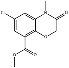 6-クロロ-3,4-ジヒドロ-4-メチル-3-オキソ-2H-1,4-ベンゾキサジン-8-カルボン酸メチルエステル 化学構造式
