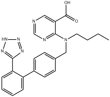 4-[ブチル[[2′-(1H-テトラゾール-5-イル)ビフェニル-4-イル]メチル]アミノ]-5-ピリミジンカルボン酸 化学構造式