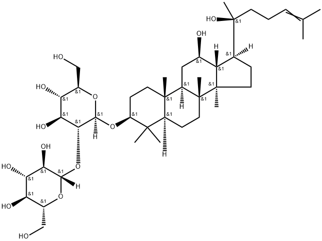 (20S)-3β-[[2-O-(β-D-グルコピラノシル)-β-D-グルコピラノシル]オキシ]ダンマラン-24-エン-12β,20-ジオール 化学構造式