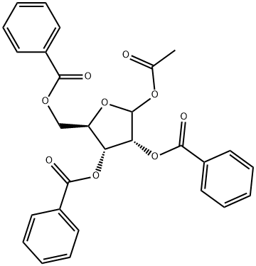 1-O-アセチル-2,3,5-トリ-O-ベンゾイル-D-リボフラノース 化学構造式