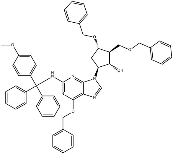 (2R,3S,5S)-3-(BENZYLOXY)-5-[2-[[(4-METHOXYPHENYL)DIPHENYLMETHYL]AMINO]-6-(PHENYLMETHOXY)-9H-PURIN-9-YL]-2-(BENZYLOXYMETHYL)CYCLOPENTANOL,142217-78-5,结构式