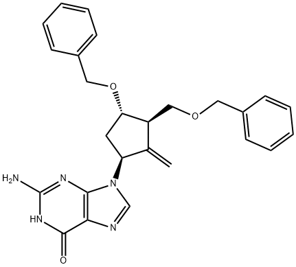 2-氨基-1,9-二氢-9-[(1S,3R,4S)-4-苄氧基-3-苄氧基甲基-2-亚甲基环戊基]-6H-嘌呤-6-酮 结构式