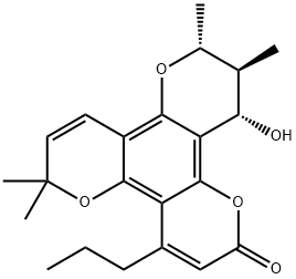 (10R)-11,12-ジヒドロ-12α-ヒドロキシ-4-プロピル-6,6,10α,11β-テトラメチル-2H,6H,10H-ベンゾ[1,2-b:3,4-b′:5,6-b′′]トリピラン-2-オン 化学構造式