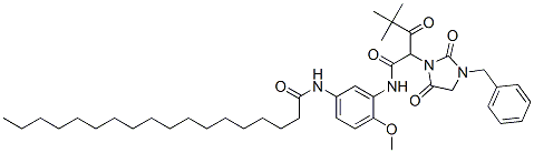 1-Imidazolidineacetamide, alpha-(2,2-dimethyl-1-oxopropyl)-N-[2-methoxy-5-[(1-oxooctadecyl)amino]phenyl]-2,5dioxo-3-(phenylmethyl) Struktur