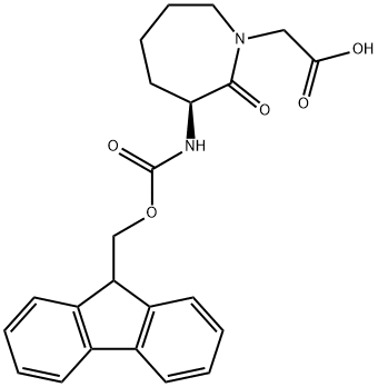 (3S)-2-オキソ-3β-(9H-フルオレン-9-イルメトキシカルボニルアミノ)ヘキサヒドロ-1H-アゼピン-1-酢酸 化学構造式