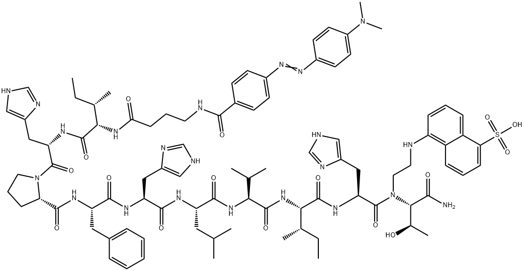 DABCYL-GAMMA-ABU-ILE-HIS-PRO-PHE-HIS-LEU-VAL-ILE-HIS-THR-EDANS,142988-22-5,结构式