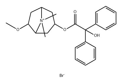 3-[(ヒドロキシジフェニルアセチル)オキシ]-6-メトキシ-8,8-ジメチル-8-アゾニアビシクロ[3.2.1]オクタン·ブロミド 化学構造式