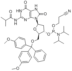 5'-O-(4,4'-DIMETHOXYTRITYL)-N2-ISOBUTYRYL-8-OXO-2'-DEOXYGUANOSINE, 3'-[(2-CYANOETHYL)-(N,N-DIISOPROPYL)]PHOSPHORAMIDITE Struktur