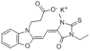 5-(2-[3-(2-羧乙基)-2-苯并恶唑亚基]亚乙基)-3-乙基-1-甲基-2-硫代乙内酰脲钾盐, 143269-69-6, 结构式