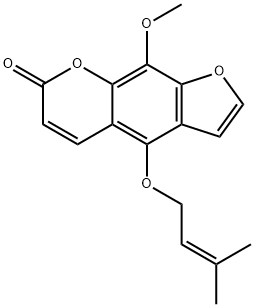 4-[(3-メチル-2-ブテニル)オキシ]-9-メトキシ-7H-フロ[3,2-g][1]ベンゾピラン-7-オン 化学構造式