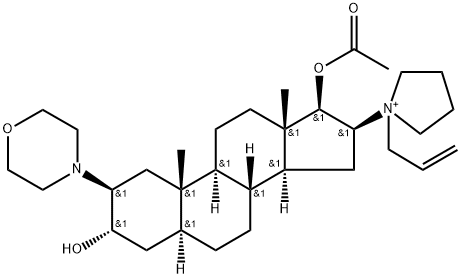 1-[17β-(アセチルオキシ)-3α-ヒドロキシ-2β-モルホリノ-5α-アンドロスタン-16β-イル]-1-(2-プロペニル)ピロリジニウム 化学構造式