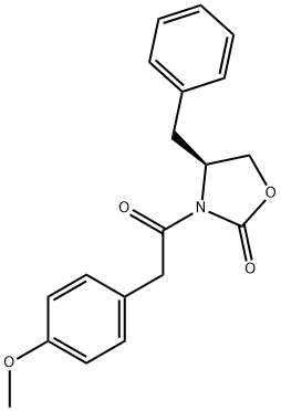(S)-4-ベンジル-3-[2-(4-メトキシフェニル)アセチル]-2-オキサゾリジノン 化学構造式