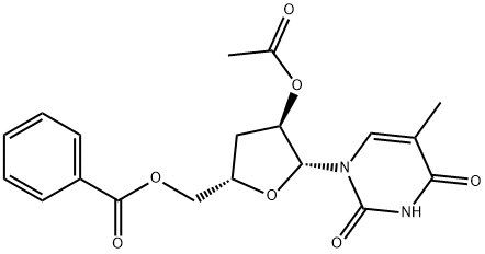 2′-O-アセチル-5′-O-ベンゾイル-3′-デオキシ-5-メチルウリジン 化学構造式