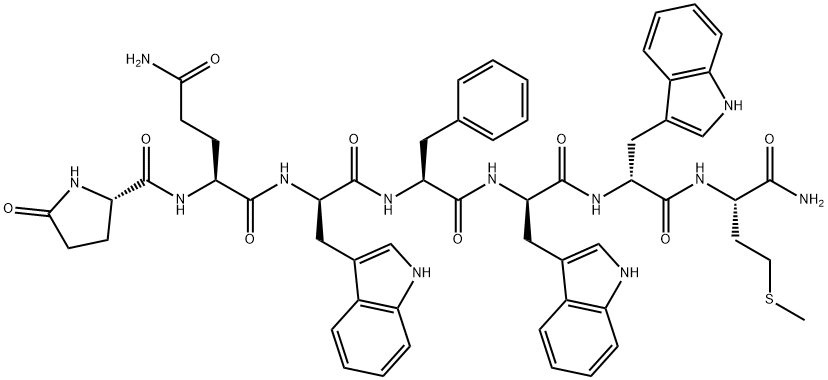 PYR-GLN-D-TRP-PHE-D-TRP-D-TRP-MET-NH2 Structure