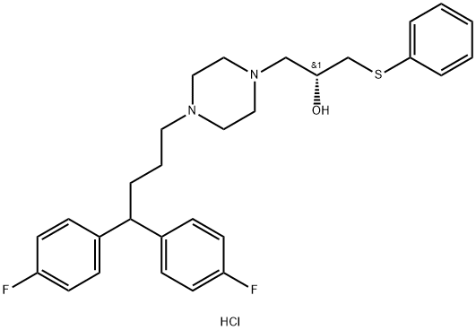 (2R)-1-[4-[4,4-bis(4-fluorophenyl)butyl]piperazin-1-yl]-3-phenylsulfan yl-propan-2-ol dihydrochloride 结构式