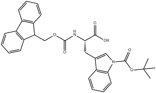 Nα-[(9H-フルオレン-9-イルメトキシ)カルボニル]-N1-tert-ブトキシカルボニル-L-トリプトファン 化学構造式