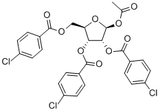 1-O-アセチル-2,3,5-トリ-O-(4-クロロベンゾイル)-Β-D-リボフラノース 化学構造式