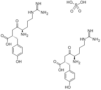 (R)-α-[(3S)-3-アミノ-6-[(アミノイミノメチル)アミノ]-2-オキソヘキシル]-4-ヒドロキシベンゼンプロパン酸 化学構造式