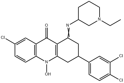 (1E)-7-Chloro-3-(3,4-dichlorophenyl)-1-[(1-ethyl-3-piperidinyl)imino]- 10-hydroxy-1,3,4,10-tetrahydro-9(2H)-acridinone,144128-42-7,结构式