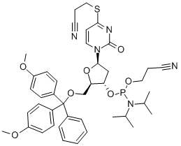 5'-O-[二(4-甲氧基苯基)苯基甲基]-4-S-(2-氰基乙基)-2'-脱氧-4-硫代-尿苷 3'-[2-氰基乙基二异丙基亚磷酰胺],144303-74-2,结构式