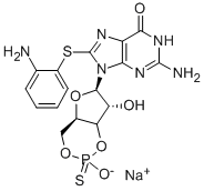8-(2-アミノフェニルチオ)グアノシン3′,5′-りん酸 化学構造式