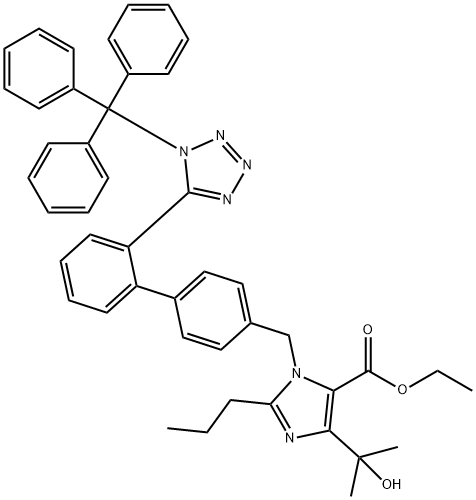 1H-IMidazole-5-carboxylic acid, 4-(1-hydroxy-1-Methylethyl)-2-propyl-1-[[2'-[1-(triphenylMethyl)-1H-tetrazol-5-yl][1,1'-biphenyl]-4-yl]Methyl]-, ethyl ester Struktur