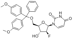 1-[5-O-[Bis(4-methoxyphenyl)phenylmethyl]-2-deoxy-2-fluoro-beta-D-arabinofuranosyl]-2,4(1H,3H)-pyrimidinedione Struktur