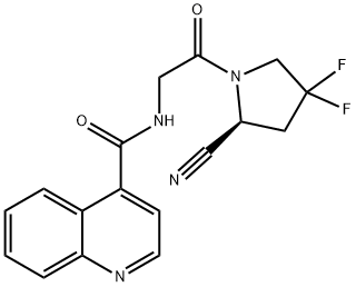(S)-N-(2-(2-cyano-4,4-difluoropyrrolidin-1-yl)-2-oxoethyl)quinoline-4-carboxamide 化学構造式