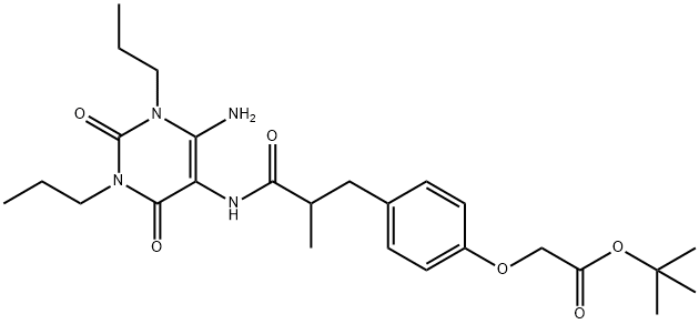 144871-77-2 Acetic  acid,  [4-[3-[(6-amino-1,2,3,4-tetrahydro-2,4-dioxo-1,3-dipropyl-5-pyrimidinyl)amino]-2-methyl-3-oxopropyl]phenoxy]-,  1,1-dimethylethyl  ester