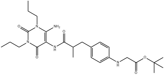 Glycine,  N-[4-[3-[(6-amino-1,2,3,4-tetrahydro-2,4-dioxo-1,3-dipropyl-5-pyrimidinyl)amino]-2-methyl-3-oxopropyl]phenyl]-,  1,1-dimethylethyl  ester 化学構造式