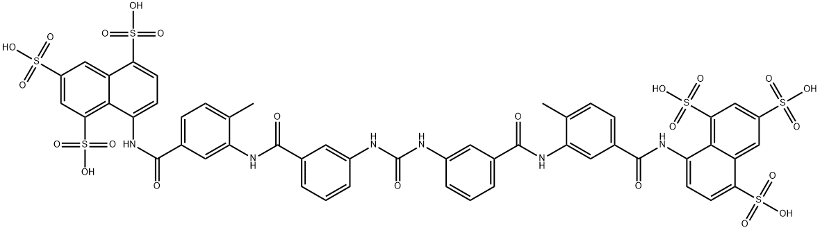 8,8'-[カルボニルビス[イミノ-3,1-フェニレンカルボニルイミノ(4-メチル-3,1-フェニレン)カルボニルイミノ]]ビス(1,3,5-ナフタレントリスルホン酸) 化学構造式