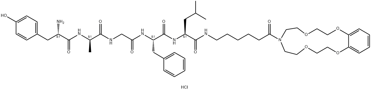 L-Leucinamide, L-tyrosyl-D-alanylglycyl-L-phenylalanyl-N-(6-(2,3,5,6,8 ,9,11,12-octahydro-7H-1,4,10,13,7-benzotetraoxaazacyclopentadecin-7-yl )-6-oxohexyl)-, monohydrochloride Struktur