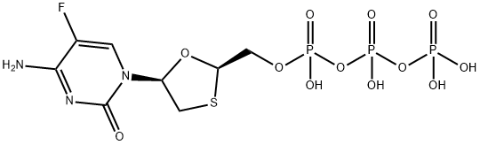 [[[(2R,5S)-5-(4-amino-5-fluoro-2,6-dioxo-3H-pyrimidin-1-yl)-1,3-oxathi olan-2-yl]methyl-hydroxy-phosphoryl]oxy-hydroxy-phosphoryl]oxyphosphon ic acid Structure
