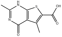 2,5-ジメチル-4-オキソ-3,4-ジヒドロチエノ[2,3-D]ピリミジン-6-カルボン酸 化学構造式