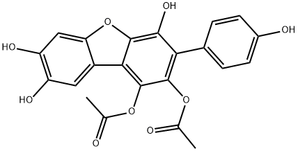 1,2-ジアセトキシ-4,7,8-トリヒドロキシ-3-(4-ヒドロキシフェニル)ジベンゾフラン 化学構造式