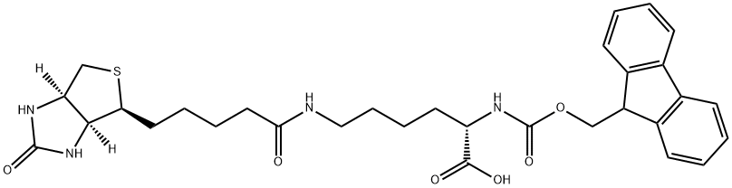 Nα-[(9H-フルオレン-9-イルメトキシ)カルボニル]-Nε-ビオチニル-L-リジン 化学構造式