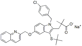 sodium 3-[1-[(4-chlorophenyl)methyl]-5-(quinolin-2-ylmethoxy)-3-tert-butylsulfanyl-indol-2-yl]-2,2-dimethyl-propanoate Structure