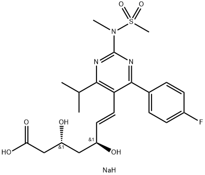 ナトリウム=(3R,5S,E)-7-[4-(4-フルオロフェニル)-6-イソプロピル-2-(N-メチルメタンスルホンアミド)ピリミジン-5-イル]-3,5-ジヒドロキシヘプタ-6-エノアート 化学構造式