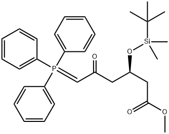メチル=(3R)-3-[[tert-ブチル(ジメチル)シリル]オキシ]-5-オキソ-6-(トリフェニル-λ5-ホスファニリデン)ヘキサノアート 化学構造式