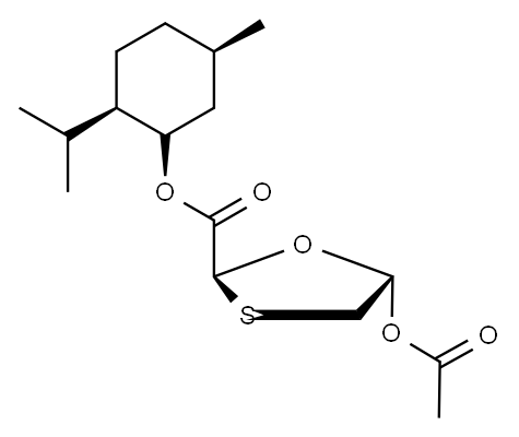 (2S,5S)-D-メントール-5-(アセチルオキシ)-1,3-オキサチオラン-2-カルボン酸 化学構造式