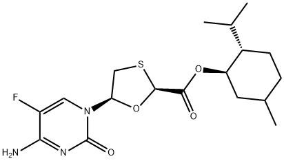 [1R-[1(2S*,5R*),2beta,5alpha]]-5-(4-Amino-5-fluoro-2-oxo-1(2H)-pyrimidinyl)-1,3-oxathiolane-2-carboxylic acid 5-methyl-2-(1-methylethyl)cyclohexyl ester Struktur