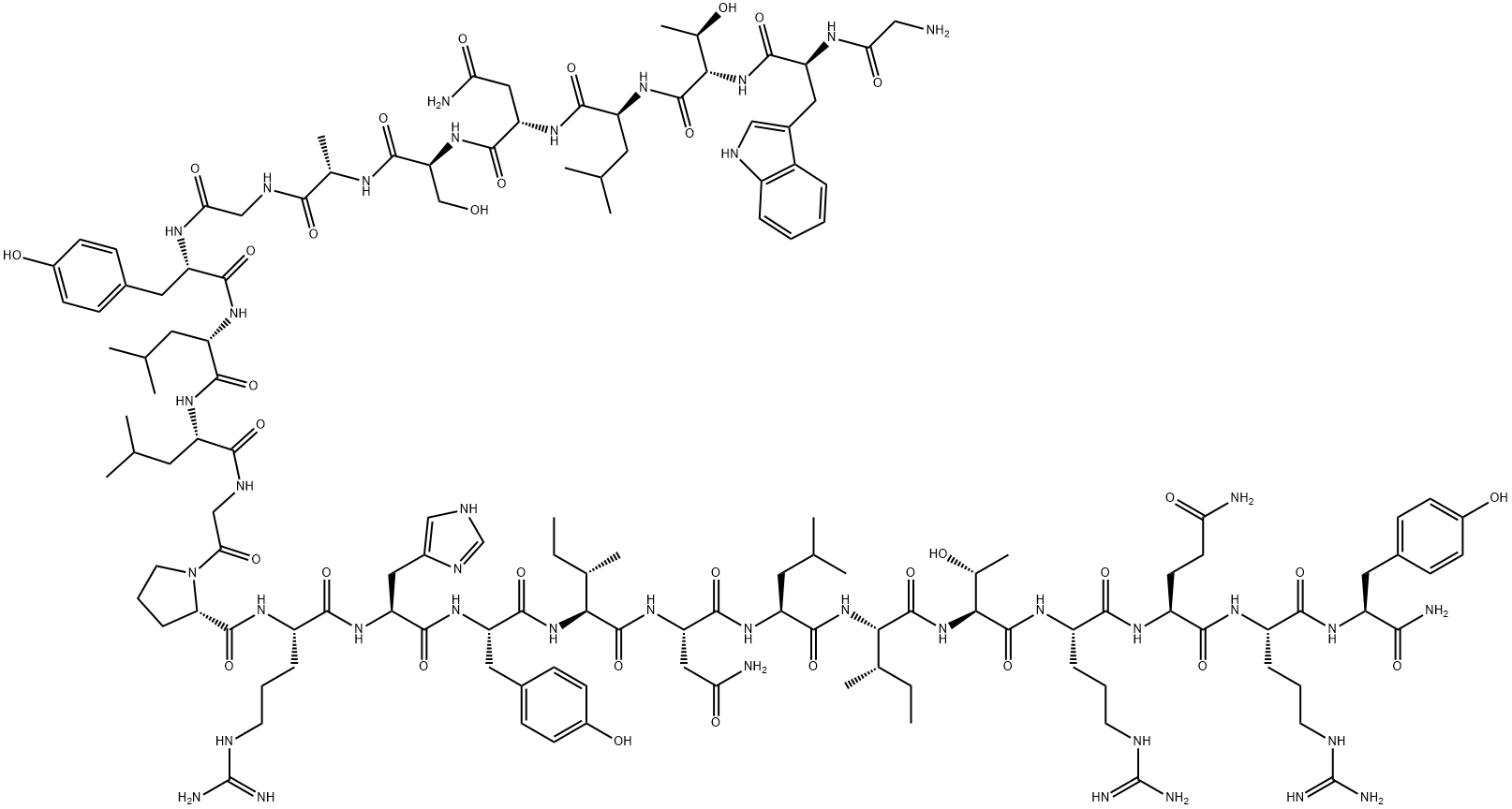 H-GLY-TRP-THR-LEU-ASN-SER-ALA-GLY-TYR-LEU-LEU-GLY-PRO-ARG-HIS-TYR-ILE-ASN-LEU-ILE-THR-ARG-GLN-ARG-TYR-NH2 Struktur