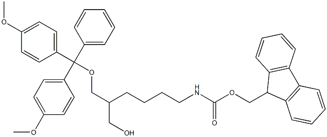 1-O-DiMethoxytrityl-2-(N-FMoc)-4-AMinobutyl)-1,3-propanediol, 90% is White to Yellow Solid Struktur