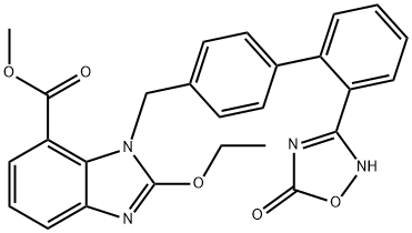 1H-ベンズイミダゾール-7-カルボン酸, 1-[[2'-(2,5-ジヒドロ-5-オキソ-1,2,4-オキサジアゾール-3-イル)[1,1'-ビフェニル]-4-イル]メチル]-2-エトキシ-, メチルエステル 化学構造式