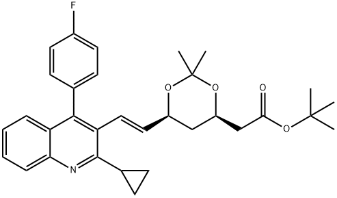 (4R,6S)-6-[(1E)-2-[2-Cyclopropyl-4-(4-fluorophenyl)-3-quinolinyl]ethenyl]-2,2-dimethyl-1,3-dioxane-4-acetic acid tert-butyl ester Struktur
