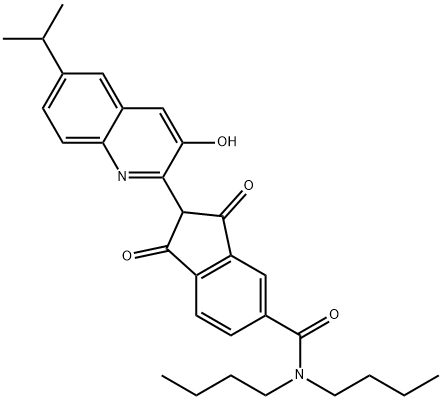 N,N-di-n-butyl-2-(1,2-dihydro-3-hydroxy-6-isopropyl-2-quinolylidene)-1,3-dioxoindan-5-carboxamide Struktur