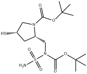 (2s,4s)-1-t-butoxycarbonyl-2-(N-T-butoxycarbonyl-N-sulfamoylamino)methyl-4-mercapto-pyrrolidine 化学構造式